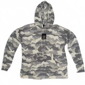 100% Cashmere Gray and White Camouflage Hooded Sweatshirt